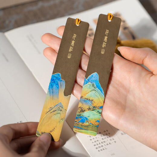 Zhang Xiaofeng bookmark metal Chinese style antique brass creative book French festival gift bookmark high-looking four treasures study decoration thousands of miles of rivers and mountains bookmark gift box (pair)