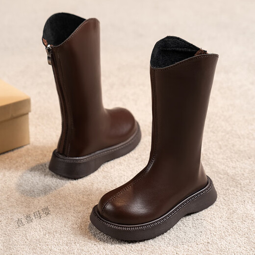 Zhixi Children's Boots Autumn and Winter New Girls' Boots Baby Tall Princess Boots Little Girls' Velvet Martin Boots Children's Shoes xd-907 Thin Velvet Black Size 29 Inner Length 17.7cm