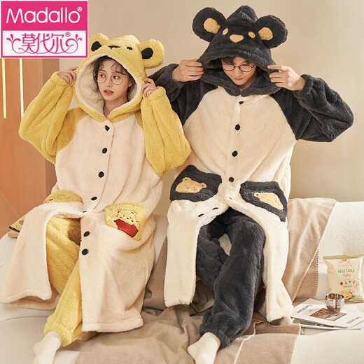 Modales Paar Korallenmerze Herbst- und Winterpyjama für Frauen langes Nachthemd mit samtig verdickter Männer Flanell -Kleidungsstück 6626 L Frauen