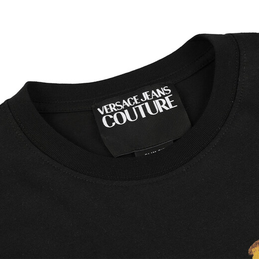 VERSACE JEANS COUTURE奢侈品男装范思哲男装男士简约圆领T恤短袖 11979礼物 黑色 2XL