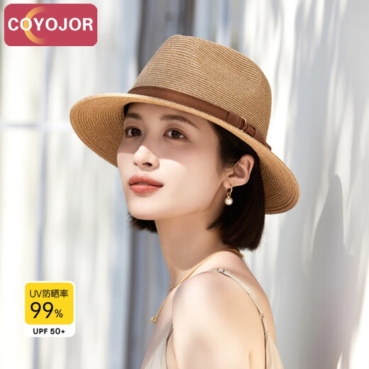 Coyojor Xiyao Family Panama Strohhut Frauen Sommerreisen Meer All-Match Sun Protection Hut Temperament Fashion Top Hat Jazz Hut #92-Khaki One Size (55-58 cm)