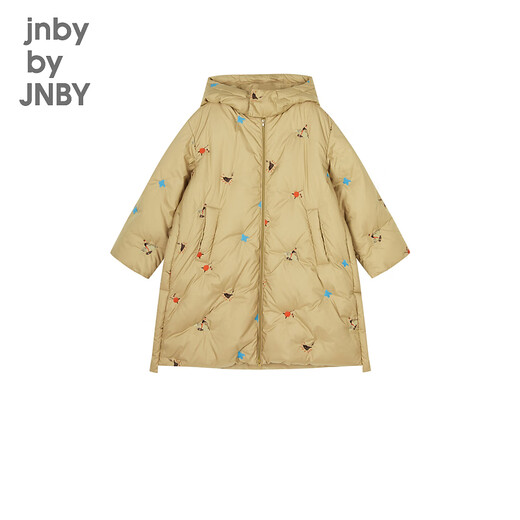 jnby by JNBY江南布衣童装冬装男女童长款羽绒服连帽刺绣图案儿童1N0C13601 287黄卡其 140 cm