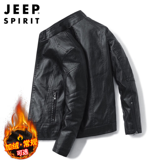 JEEP SPIRIT吉普皮衣男夹克男士外套春秋季立领商务机车男装 黑色 3XL 