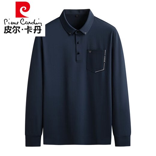 Pierre cardin brand large size spring and autumn ice silk POLO shirt fat pocket long sleeve T-shirt middle-aged business top plus fattening 12108 apricot color XL