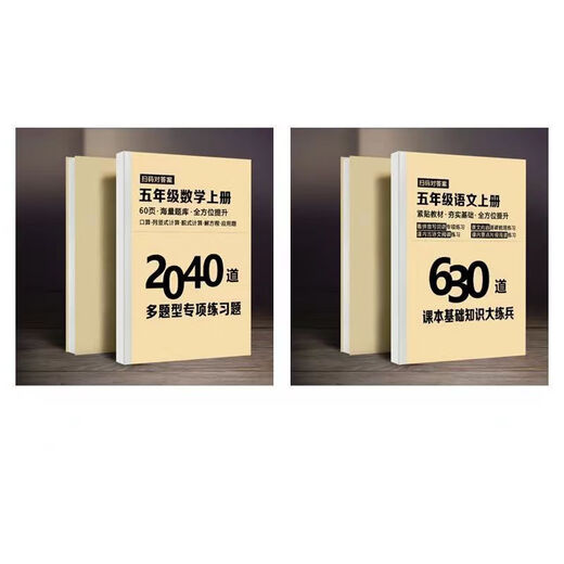 五年级数学重点必刷题上下册数学1200道语文680道复习提分资料本 五年级下册数学+语文练习题2本