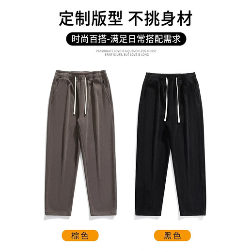 DUDR春季男款休闲裤男防寒宽松直筒垂感男士阔腿长裤裤子男 9921棕色【加绒款】 M