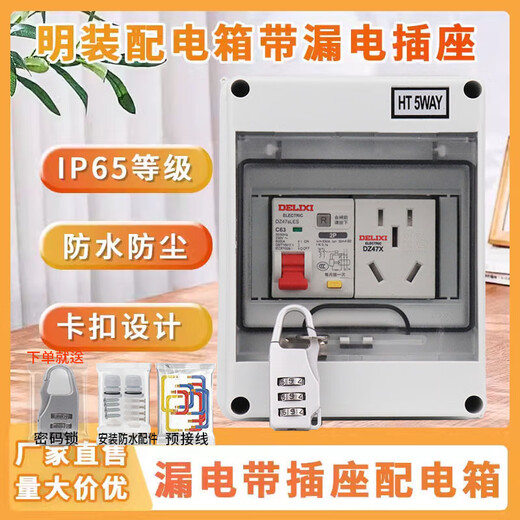 DELIXI ELECTRIC HT boîte de distribution étanche sans pluie prise ouverte protection contre les fuites boîte en plastique intérieur et extérieur nouvelle pile de charge d'énergie Delixi (boîte de distribution 12 bits avec serrure) protection contre les fuites + cinq