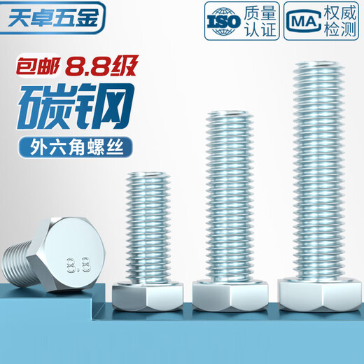 Tianzhuo Hardware Grade 8.8 galvanized external hexagonal screws extended high-strength bolts MM4M5M6M8M10M12M16M20-M30 M10*25 10 pieces