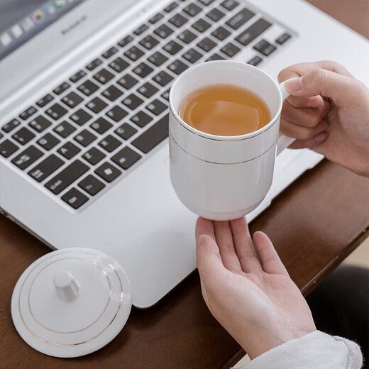 Tao Xianghui tea cup office ceramic cup conference cup with lid business meeting meeting cup water cup 350ml