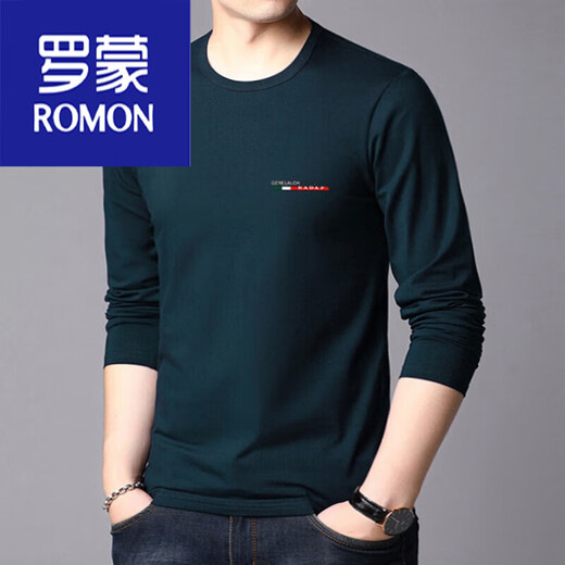ROMON pure cotton men's long-sleeved T-shirt bottoming shirt spring and autumn thin section young and middle-aged black men's autumn top white item number M723 L suitable for 120-135 Jin Jin equals 0.5 kg.