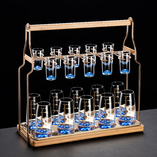 Lanyuan Crystal Glass Blue Mountain Wine Splitter White Wine Glass Household Wine Set Light Luxury Chinese One-cup Small Wine Cup Spirits Single-Layer Rack 6 Pots and 6 Cups Blue Mountain Wine Set