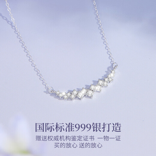 Lao Fengxiang 999 pure sterling silver necklace for women, wisteria flower pendant jewelry, best friend’s birthday anniversary gift for girlfriend and wife, skin-friendly pure silver * wisteria flower necklace * brand gift box