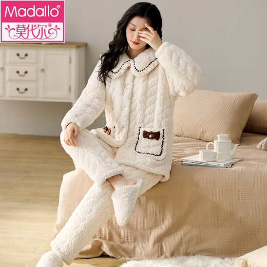 Pajamas de coton modal à trois couches pour les femmes en velours de corail d'hiver épaissis et moelleux peut être porté à l'extérieur avec des vêtements chauds de grande taille et de maison d'hiver 32-12222 m (95) Poids recommandé: 80-105jin [Jin est égal à 0,5 kg]