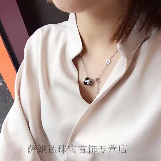 KLUCK Gold Store Model S925 Silver Little Red Man Necklace for Women with Small Waist Charity Model Non-Fading Black Ceramic for Men and Women Little Red Man Ceramic Necklace (White Gold)