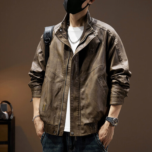 
JEEP SPIRIT Jeep Leather Jacket Maillard Retro Motorcycle Style PU Leather Jacket Men's Spring and Autumn Pilot Jacket Men's Park Coff Clay L Suitable for Weight 120-140Jin [Jin equals 0.5 kg]