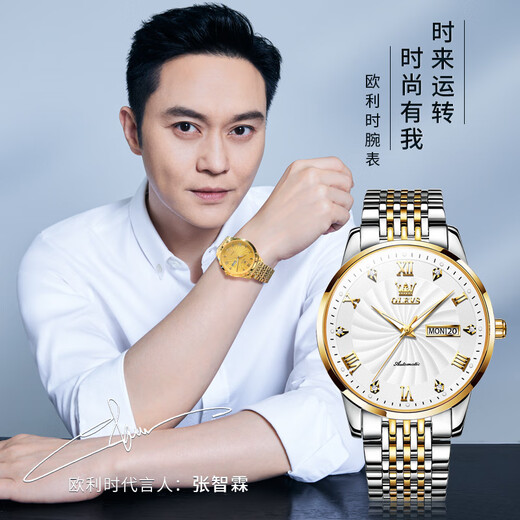 OLEVS Swiss Certified Watch Mechanical Watch Mechanical Watch Totalmente automático Luminoso Water's Watch Doble Calendar Business Watch Olevs-6630 Steel White