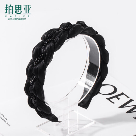Bosiya small fragrant style braided beaded headband, stylish and high-ceiling headband that does not pick up the face, high-end headwear for going out, black small fragrant style headband