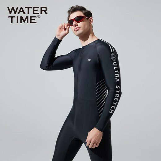 WATERTIME/Shui Chuan Men's Swimsuit Swimsuit One-piece Wetsuit Beach Pants Anti-Embarrassing Swimsuit Black Silver XXXL
