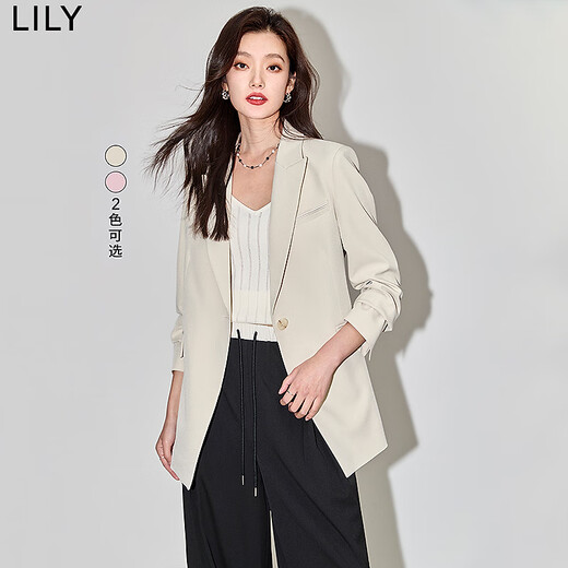 LILY Spring New Style Women's Temperament Professional Commuting Retro Solid Color One Button Casual Suit Jacket Women 606 Light Rice XL