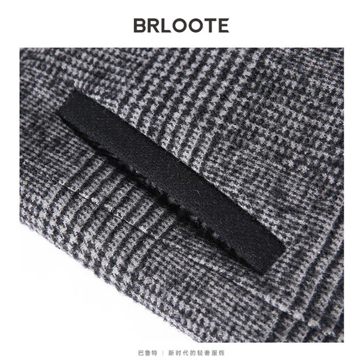 Brloote/巴鲁特大衣男中长款时尚拼接翻领格纹厚款羊毛呢子外套 冬装新品 灰色 170/92A