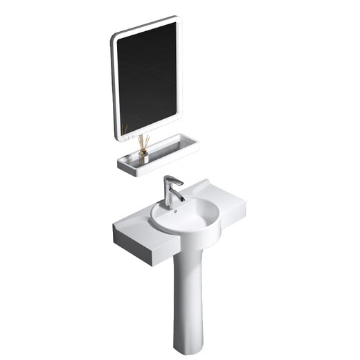 Pedestal wash basin small apartment bathroom triangular pedestal basin integrated ceramic mini floor-standing wash basin balcony 44X36 pedestal basin + hardware accessories + mirror - exchange order