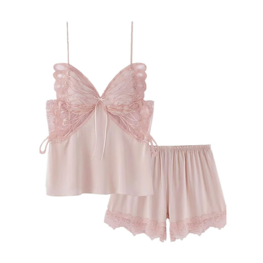 Meng Weiyao 2024 Nuevo pijama de suspensión de seda de seda de hielo para mujeres para mujeres para camisón de verano Estilo delgado con almohadilla para la almohadilla para la almohadilla de encaje de la novia 838# CHERRY BLOSSOM Powder Set XL Código XL Adecuado para 120-140Jin [Jin iguala 0.5 kg]