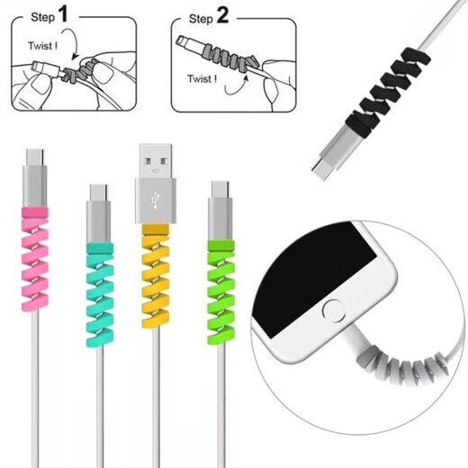Jieyu Data Cable Protective Cover Threaded Short Winding Cable Solid Color Headphone Cable Storage Anti-Breaking Mobile Phone Charging Cable Universal Classic White-Anti-Breaking 1 Bag + 1 PE Mobile Phone Holder