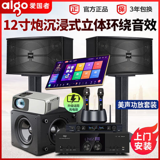 爱国者家庭KTV音响套装全套点歌机卡拉OK一体机家用专业K歌重低音 美声功放KTV全套+12寸双炮+投影 双十寸10单元音响