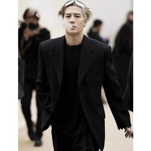 Purgos Wang Jiaer's same style black suit jacket men's spring and autumn high-end handsome British yuppie men's shoulder pad dk suit black XL