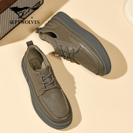 Septwolves men's shoes winter 2025 new casual leather shoes men's cowhide breathable soft sole business casual shoes commuting to work leather shoes khaki 40