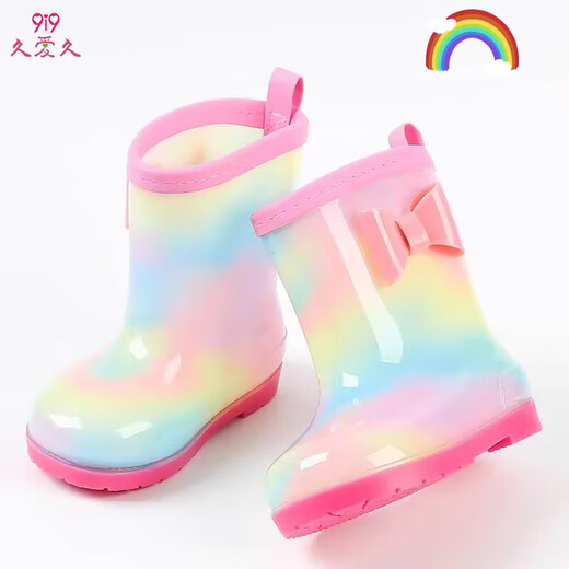 久爱久儿童雨鞋女童卡通幼儿园学生防滑雨靴中小童宝宝小孩水鞋轻便胶鞋 幻彩蝴蝶结款【带鞋垫】 21 内长20.5cm 210码