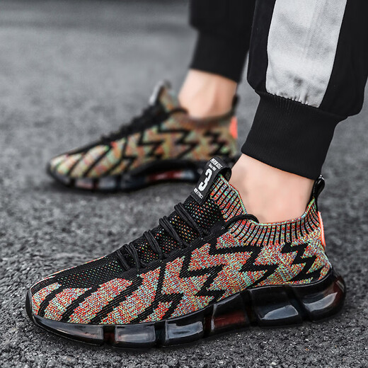 Sakura Makeup Summer Men's Shoes 2024 New Fashion Teenagers Sports and Casual Net Shoes National Trends All-match Socks Trendy Shoes 9909 Black and Red 39 Standard Sports Code