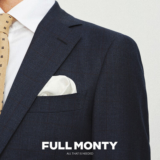 
FULL MONTY suit jacket men's wool navy blue checked suit groom wedding business slim formal suit Navy blue 3289 46