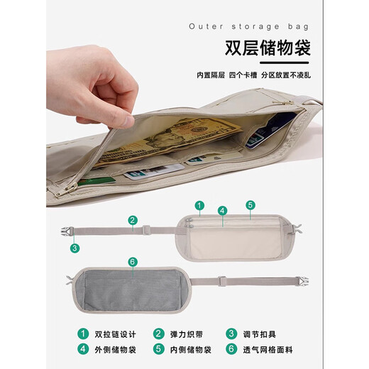 黛惑（DaiHuo）防盗包贴身腰包出国旅游运动欧洲男隐形薄款护照包防偷钱包男女U 灰色[隐形贴身防盗]