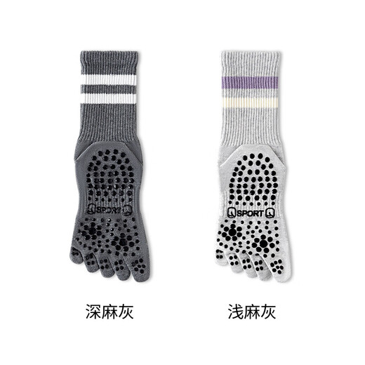 Meet Women's Socks Mid-high Pilates Yoga Five Finger Socks Pure Cotton Summer Fitness Antibacterial Deodorant Women's Socks Dark Hemp Gray + Light Hemp Gray 2 Pairs One Size