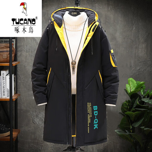 Woodpecker (TUCANO) high-end jacket down jacket men's mid-length winter lengthened and thickened jacket 2025 new trendy slim fit for young and middle-aged people 9568 ultra-thick version black green high-grade rayon upgrade 4XL (175Jin Jin is equal to 0.5kg -195Jin Jin is equal to 0.5kg)