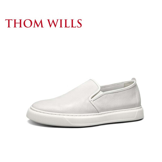 THOM WILLS casual loafer shoes men's leather shoes cowhide black board shoes lazy shoes comfortable men's shoes summer white calf G882 size 41 /7.5