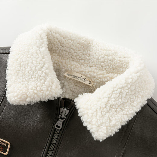 DAVE&BELLA boys' winter jacket plus velvet children's outerwear motorcycle style baby boy cotton jacket new children's clothing children's top jacket brown ready stock 120 cm (recommended height 110-120cm)