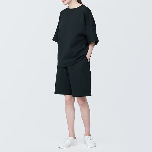 MUJI Labo unisex double-layer woven cargo shorts that are not easy to get wet, gender-neutral men and women, black M (170/80A)