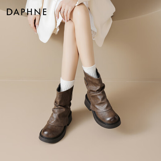 Daphne Short Boots Women's Spring and Autumn Martin Boots Women's 2024 New Maillard Boots Women's Thick Solemn Versatile Brown Pants Boots