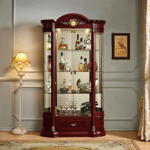 Zhen Yiju Vitrina de Vino de Estilo Europeo, Sala de Estar de Lujo de Alta Gama, vitrina con Puerta de Vidrio montada en la Pared, vitrina de Vino Tinto, aparador, gabinete Decorativo, gabinete de Comedor, marrón rojizo Oscuro 897# 1,35 Metros