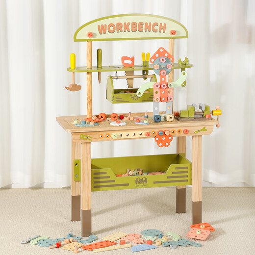Burjuman Little Engineer Toy Wooden Repair Tools Toolbox Set Toy Toy Table Table Simulation House Player Great Green Desapsembly Tuerca Tuerca Tabla de color Pack] 695*30*97
