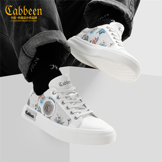 Carabin toile chaussures de chaussures pour hommes graffiti été tendance nationale chaussures blanches sportives pour hommes et chaussures décontractées chaussures à tendance tous les chaussures basses blanches 41 une taille une taille plus grande que les chaussures de sport