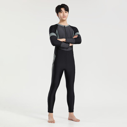 Yosoci one-piece swimsuit men's long-sleeved long pants wetsuit swimming training sunshade quick-drying elastic comfortable surfing suit KYL2381 (blue) XL