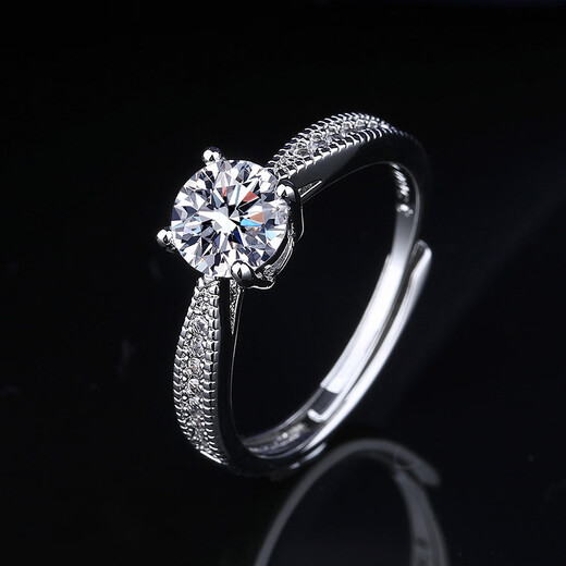 Hongying imitation moissanite diamond ring 1 carat electroplated couple ring wedding proposal birthday gift four-claw ring for girl gift box white gold one carat opening adjustable