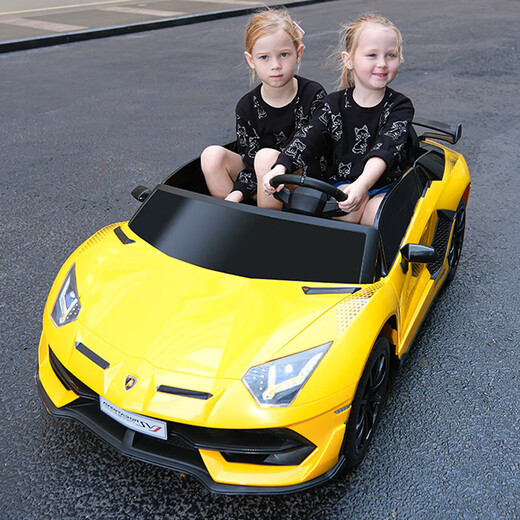 Voiture électrique pour enfants Bedochi Lamborghini, à quatre roues, pouvant accueillir des adultes et deux places, voiture jouet pour garçons et filles, roulante, grande batterie verte 12 V + siège double + télécommande, authentiquement autorisée par Lamborghini (cadeau amical)
