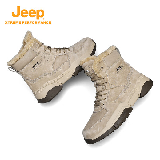 JEEP男鞋吉普2025秋冬季新款马丁靴加绒棉鞋男中帮工装鞋子高帮雪地靴 沙色 41