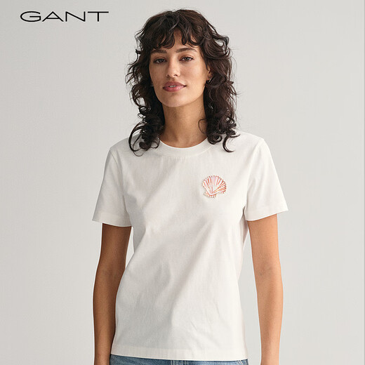 Gant/Gante New Damen-Tops modische, vielseitige, einfache und bequeme Muschelsticke mit kurzärärmernem, festen Farben runden Nacken T-Shirt 671-Pink L.