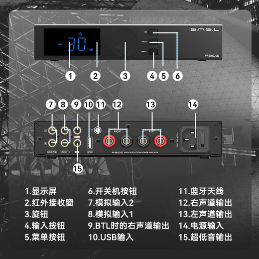 双木三林SMSL A300蓝牙功放 功率放大器 大功率功放机165W 官方标配