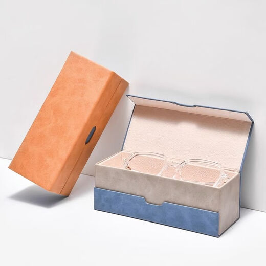 Boîte de verres à double couche Advanced Resistant Portable Portable Femme's étudiant Sac de rangement Lunettes de soleil Boîte de soleil Bleu Bleu Boîte à double couche Miroir Boîte de miroir Solution de nettoyage de tissu 76